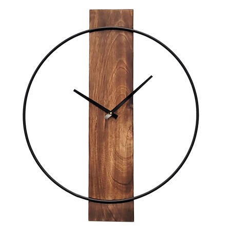 Quickway Imports Modern Wall Clock with Black Metal Frame on Rectangular Wood Board, for Dining, Living Room QI004253